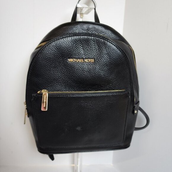 🛍️ Michael Kors Adina Medium Pebbled Leather Black Backpack – Pre-Owned - Picture 1 of 12